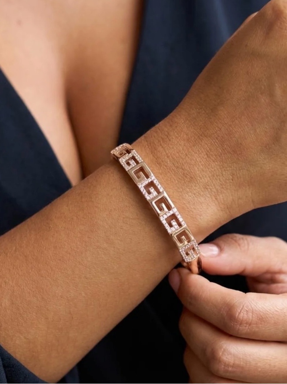 Gold Filled Greek Key Pavé Bracelet - Bangle Women Jewelry